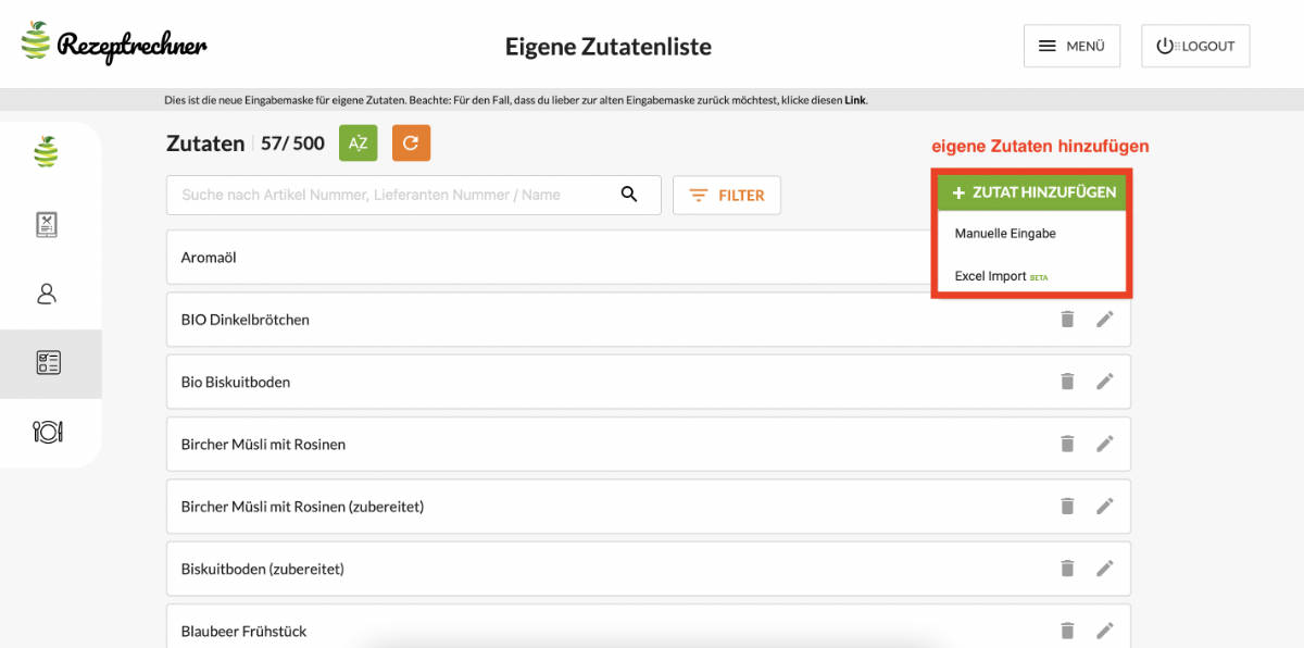 Eigene Zutaten