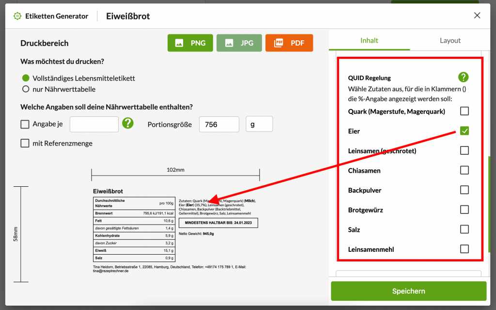 QUID Kennzeichnung für Etiketten