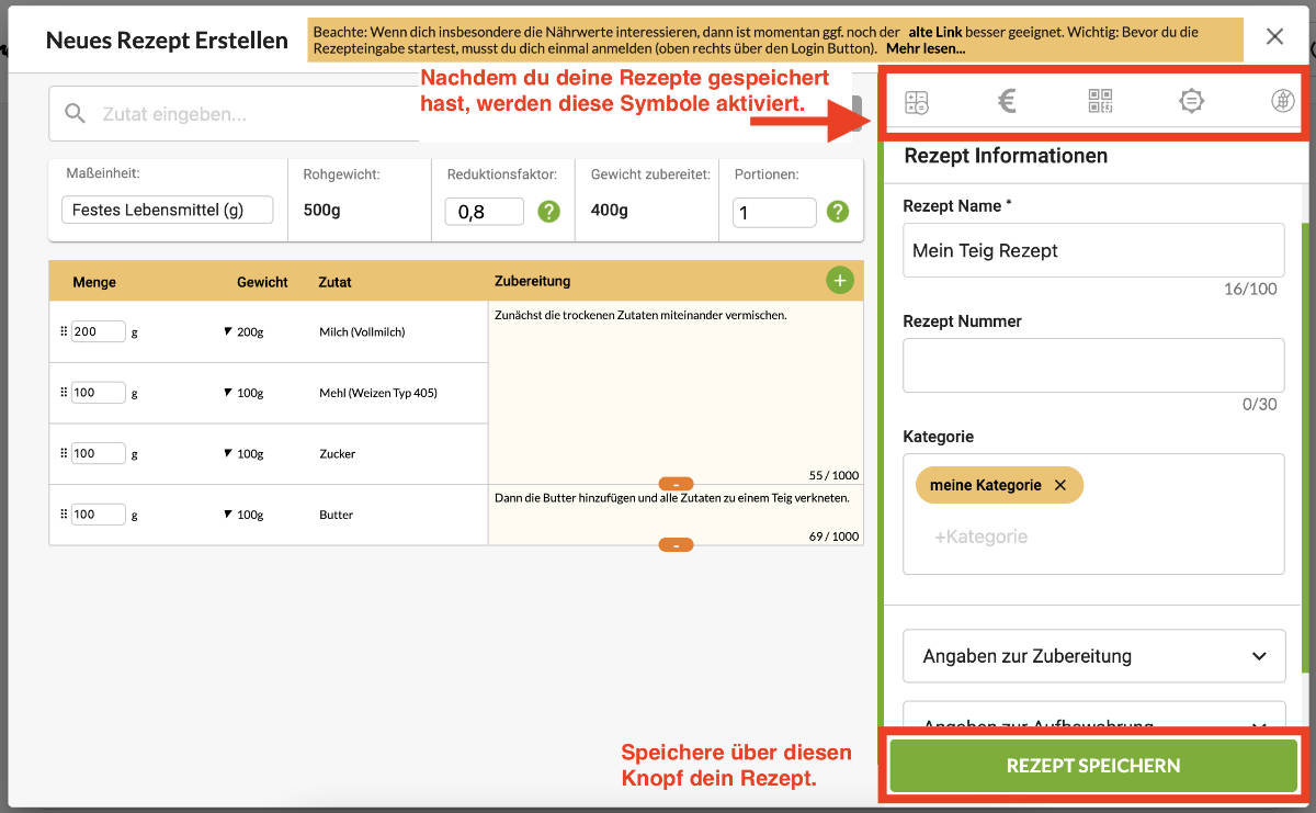 Neues Rezept speichern