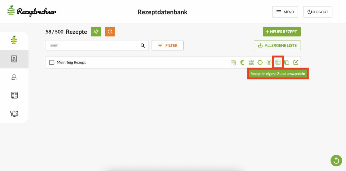 Rezepte in Zutaten umwandeln