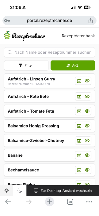 Rezeptrechner mobile Version Rezeptdatenbank