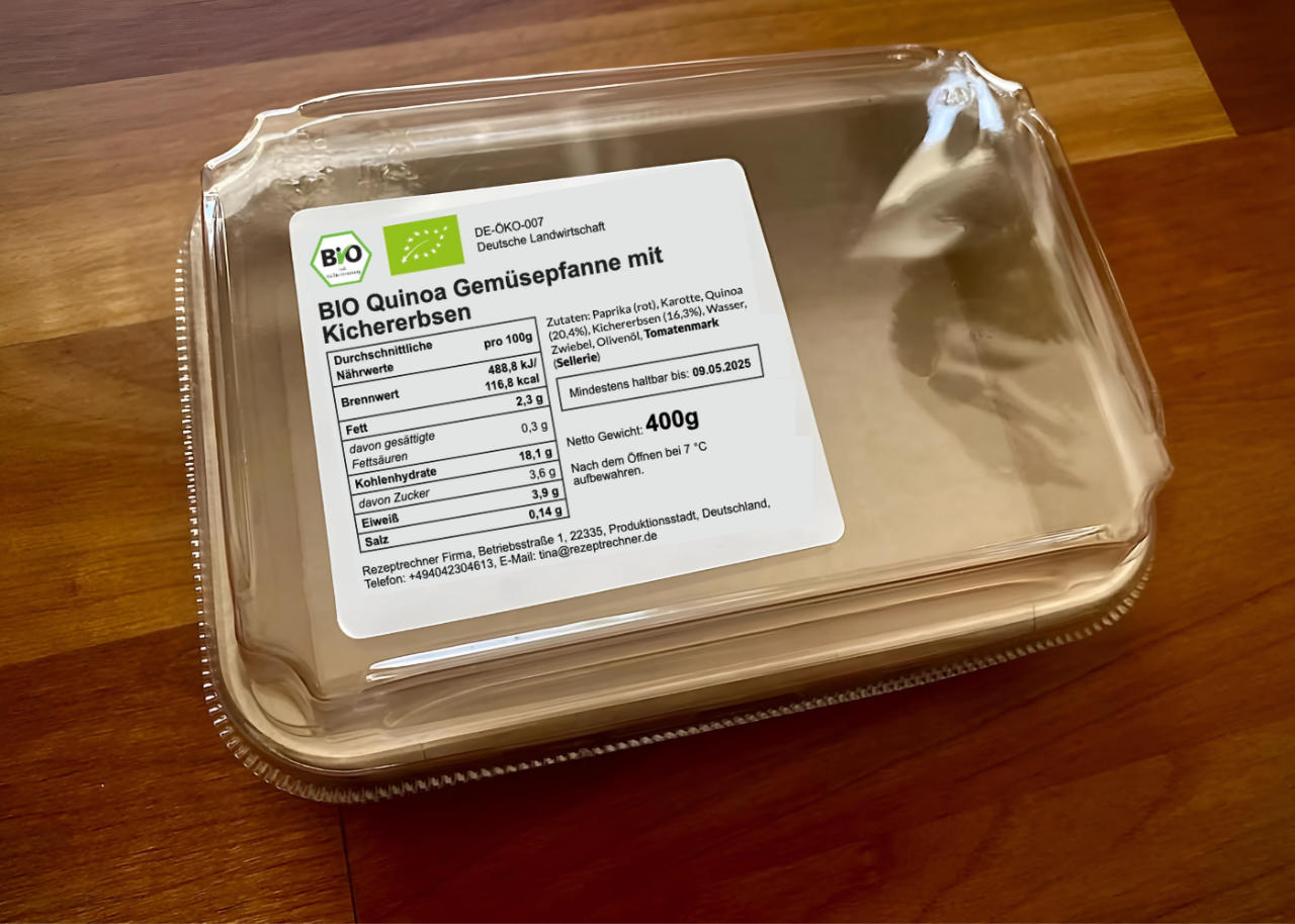 Beispiel für Lebensmitteletikett mit Bio-Kennzeichnung in der Gemeinschaftsverpflegung
